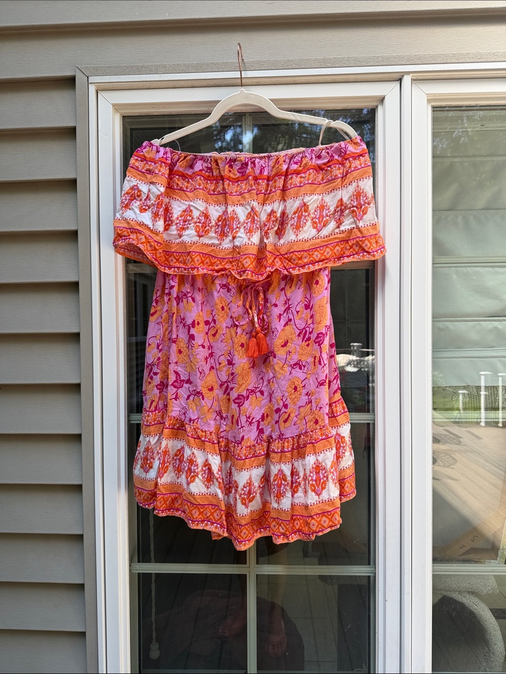 Off-Shoulder Pink and Orange Floral Summer Dress